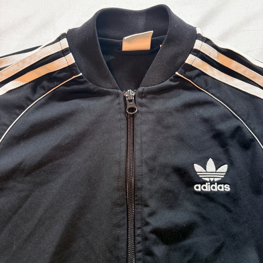 Adidas Originals Track Jacket Youth 11-12Y Black White 3-Stripe Trefoil Zip Up